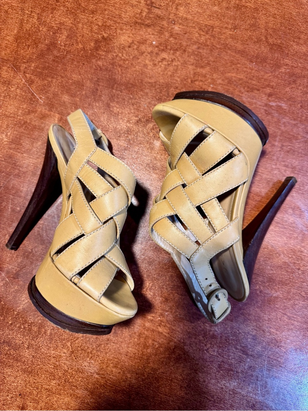 Casadei Woven Leather Double Platform Slingback Heels Sz 6.5